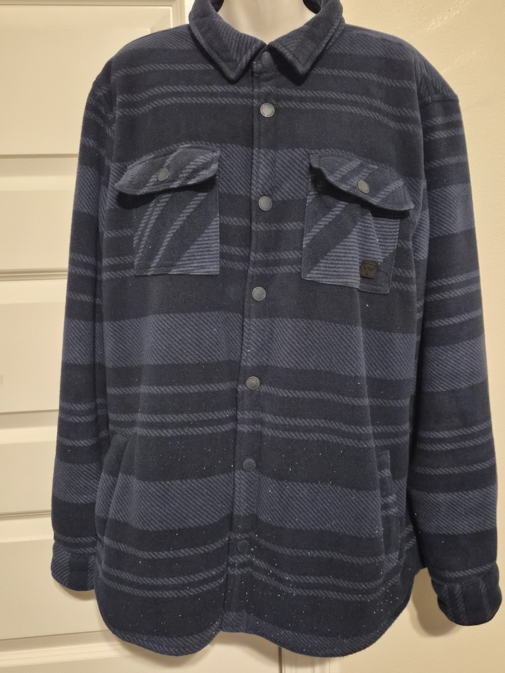 Voyager Men's Fleece Shirt Jacket Navy Blue Striped Sherpa Lined XL